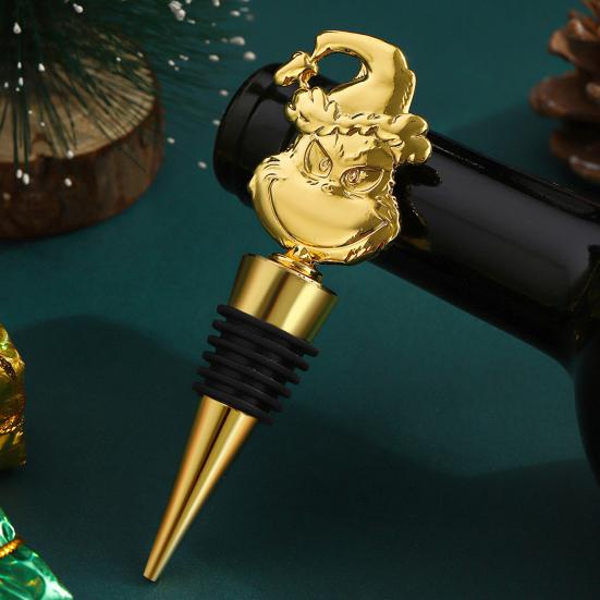 Decorative Wine Cork for Christmas Party Stopper with Silicone Ring, Stainless Steel Bottle Sealer, Snowflake/Car/Train/Elf Topper, Reusable Leakproof