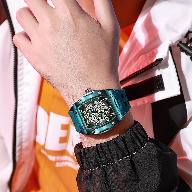 Mens Skeleton Mechanical Automatic Watch Top Brand Luxury Luminous Waterproof Men Watch Gift