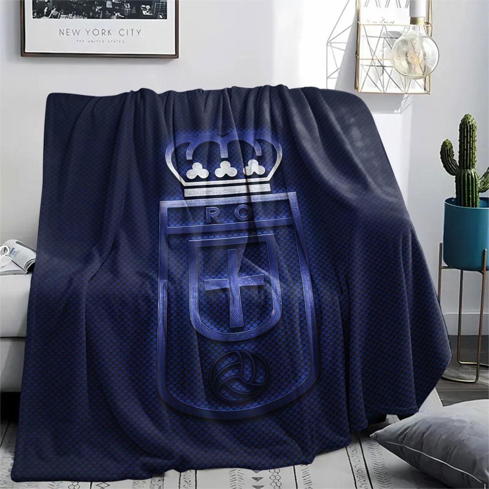 Real Oviedo Printed Flannel Blanket, soft throw for bedroom sofa, washable,soccer fan merchandise, great gift.