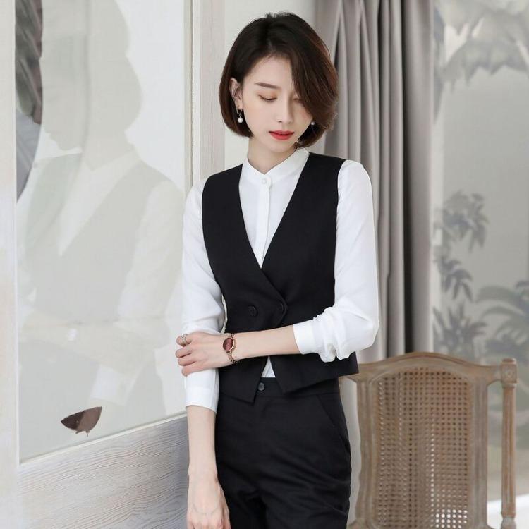 Gilet da Lavoro da Donna alla Moda Nero Slim Fit Giacca Gilet Casual Capo d'Abbigliamento Esterno
