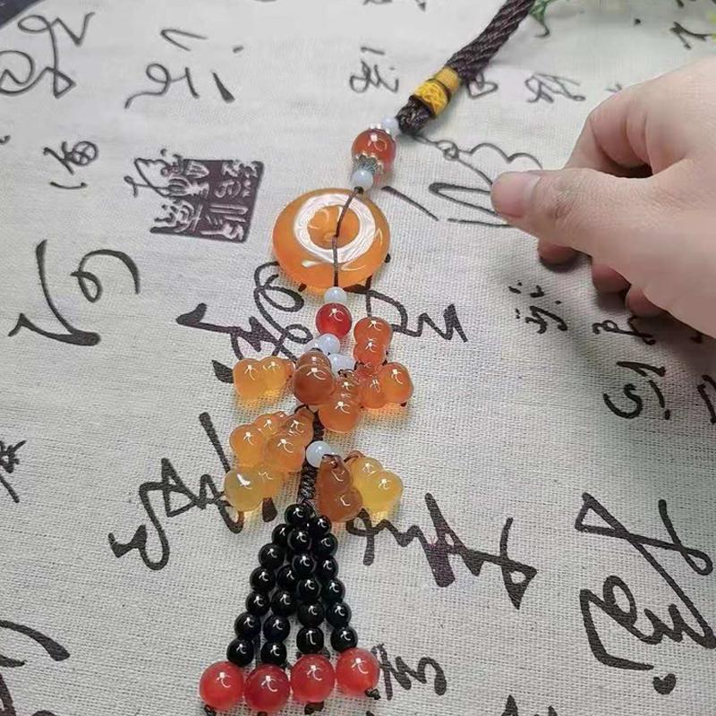 Chinese Agate Jade Bead Tassel Pendant Car Creative Lucky Gift Home Car Hanging Accessories Decor Auto Interior Men Women