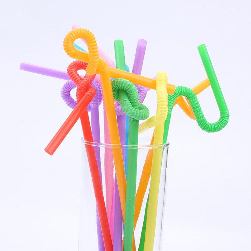 100PCS Multicolor Plastic Straws Kitchen Beverage Disposable Drinking Straw Cocktail Wedding Party Accessories