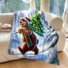 Festive Bear and Christmas Tree Pattern Blanket Flannel Material Soft Warm for All Seasons, Home Outdoor Camping Picnics RV