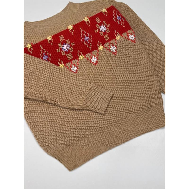 Autumn/Winter 2025 Women's Retro Color Block Pure Wool Jacquard Knit Pullover Sweater