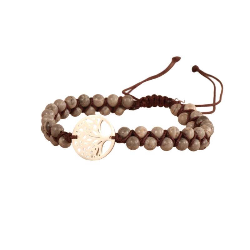 Verstellbares Unisex Armband mit natürlichen Türkisperlen, zweireihig, mit Baum-Anhänger für einen stilvollen Look