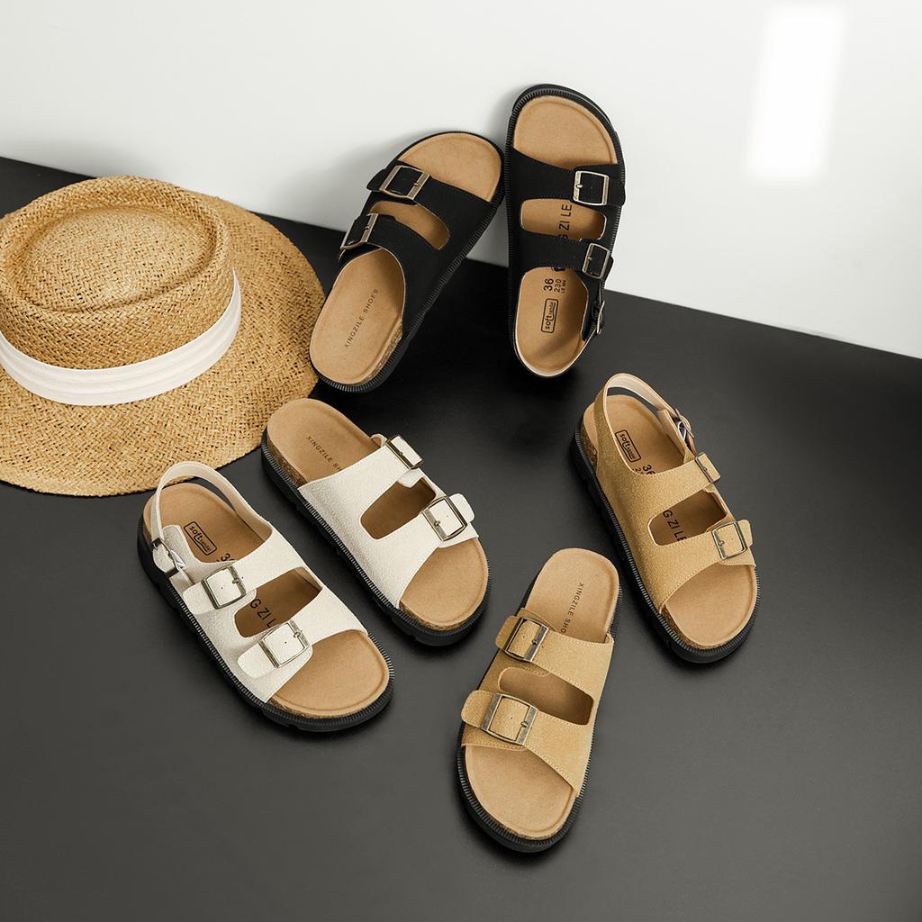 Platform-soled Boken Shoes Women's Slippers Wear Cork Flat-bottomed Fishing 2025 Summer New Open-toed One-word Beach Shoes