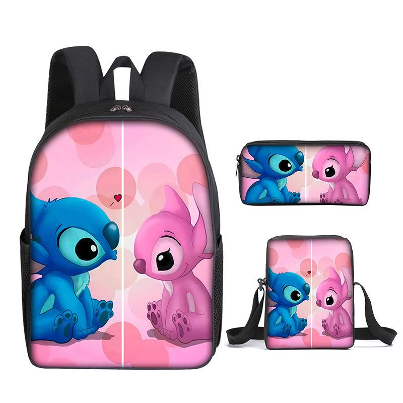 New Stitch Backpack, Stitch Three Piece Set, Elementary School Printed Cartoon Backpack, Shoulder Bag, Pencil Case Set