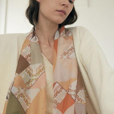 Saint Luxure Square Pattern Silk Shawl Scarf Roman SL20FLNRM