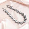 Gunmetal Black Beaded Heart Pendant Necklace Adjustable Length Neckchain Fashionable Clavicle Chain Jewelry for Women