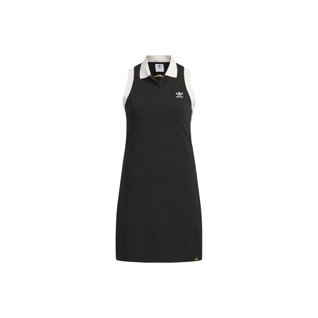 Adidas Originals X Monkey Kingdom Collaboration Spicy Girl Series Color Block Polo Neck Sleeveless Dress Women Dresses Black IP1779