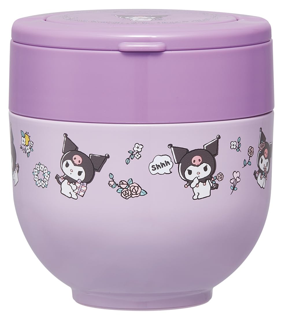 Термо-ланч-бокс для риса Skater со складной ручкой Sanrio Kuromi Цветочный Ретро-контейнер, Форма, 540 мл, Женский, Двухъярусный, Ручка, Антибактериальный, Дизайн,