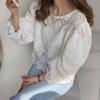 New ArrivalS Open Run Women S Sheer White blouSe With Punching Lace Pattern