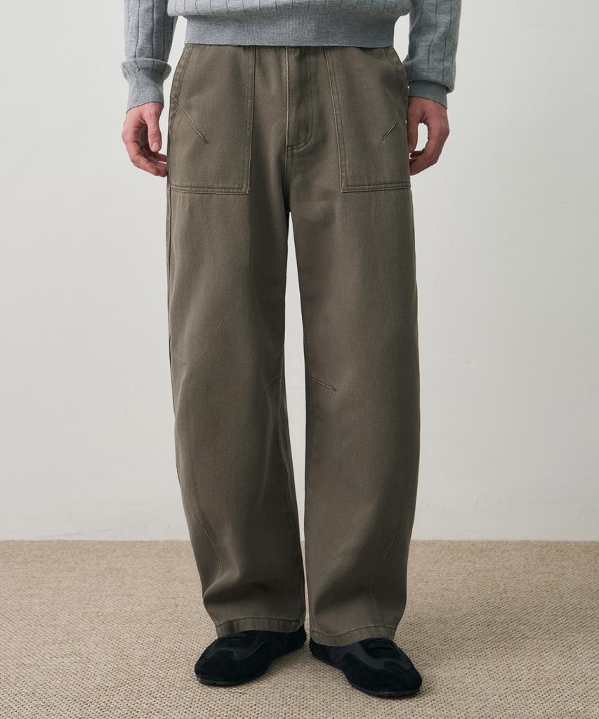 DRAW FIT Curved Washed Fatigue Pants [Khaki Beige]