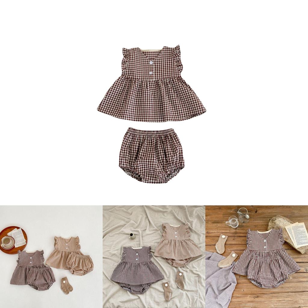 Adorable Summer Checked Top And Shorts Set For Baby Girls With Comfortable Cotton Fabric