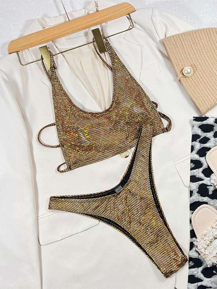 2024 pailletten Badeanzug für Frauen Sexy Push-Up Tanga 2 Stück Bikini Set Weibliche Bademode Badeanzug Bademode Mujer Biquini L