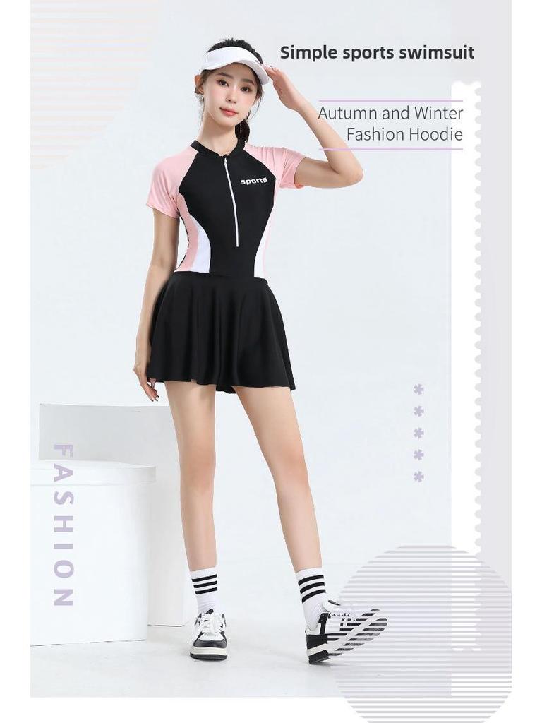 2025 Women's Slim One-Piece Swimsuit: New Skirted Style, Quick-Dry, Conservative, Ideal for Vacations and Hot Springs