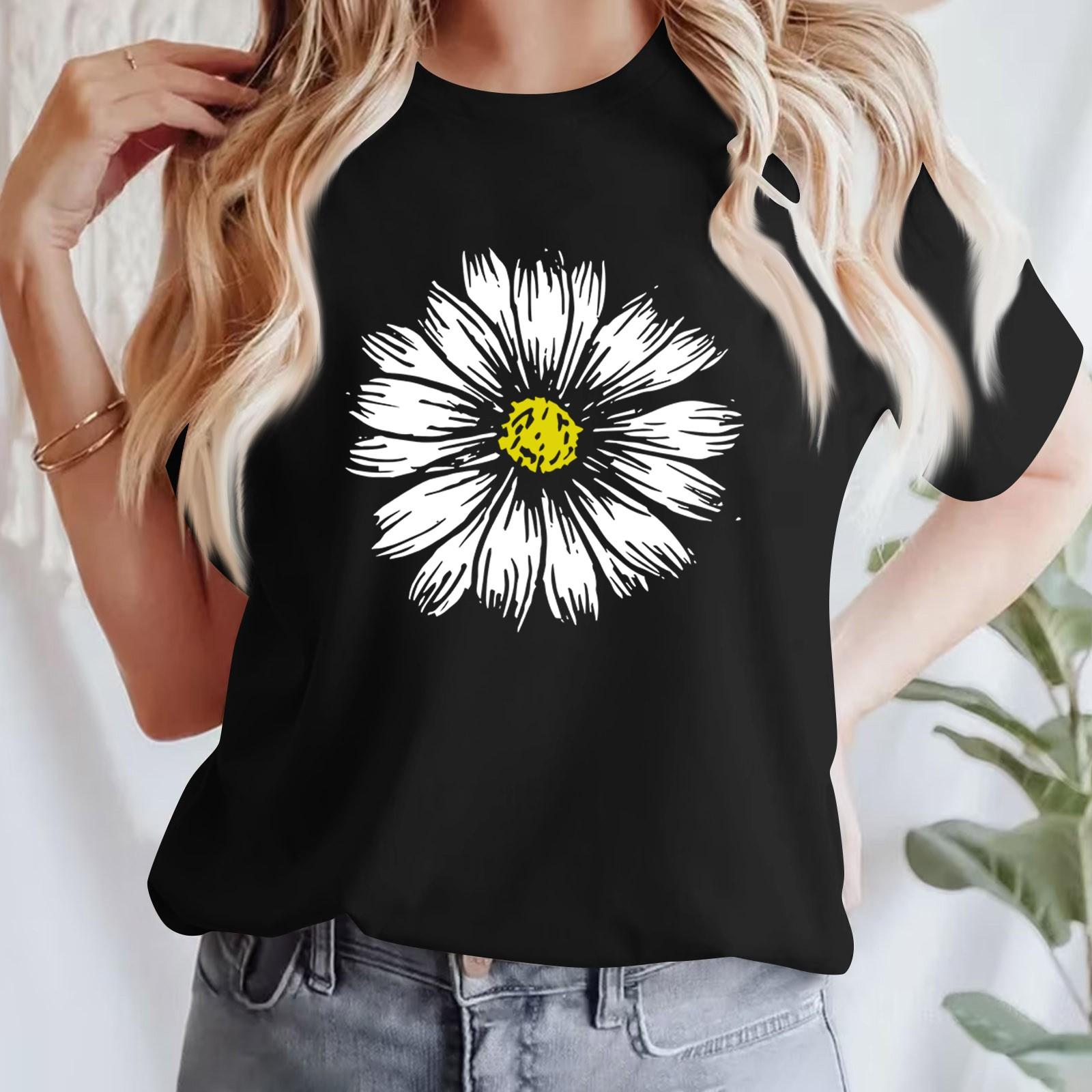 

Женская повседневная футболка с принтом, пуловер с круглым вырезом, топ с короткими рукавами XXXL чёрный