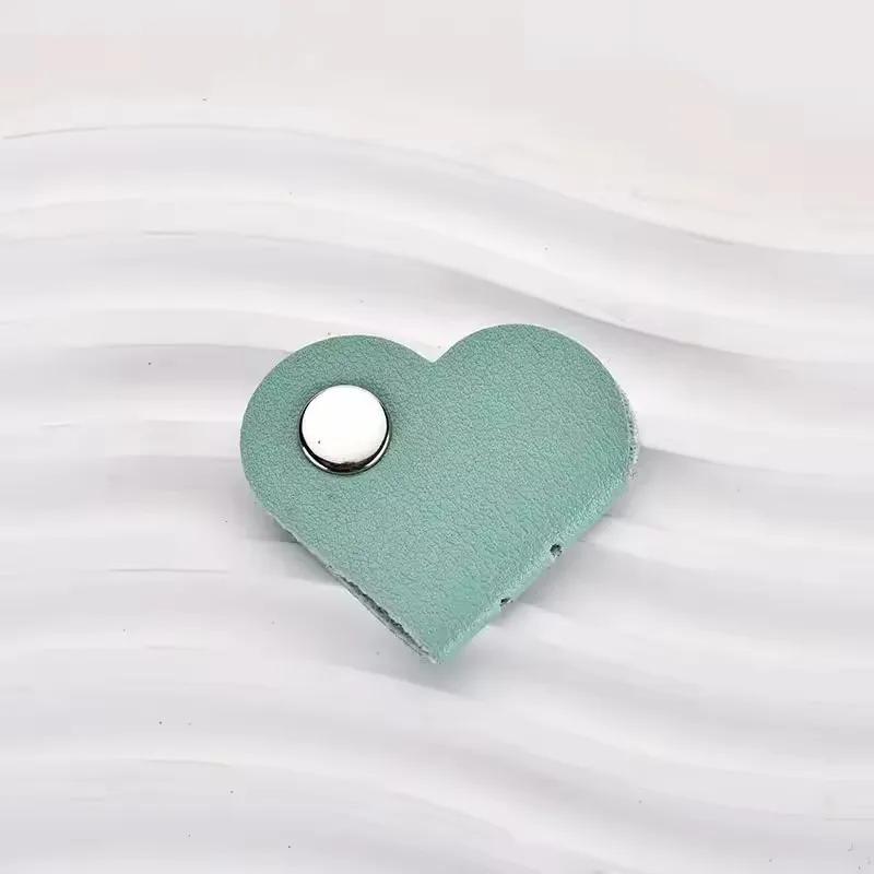 Multifunctional PU Leather Phone Data Cable Organizer Data Storage Heart-shaped Cable Clip Hub Wired Headphone Winding Clip2027