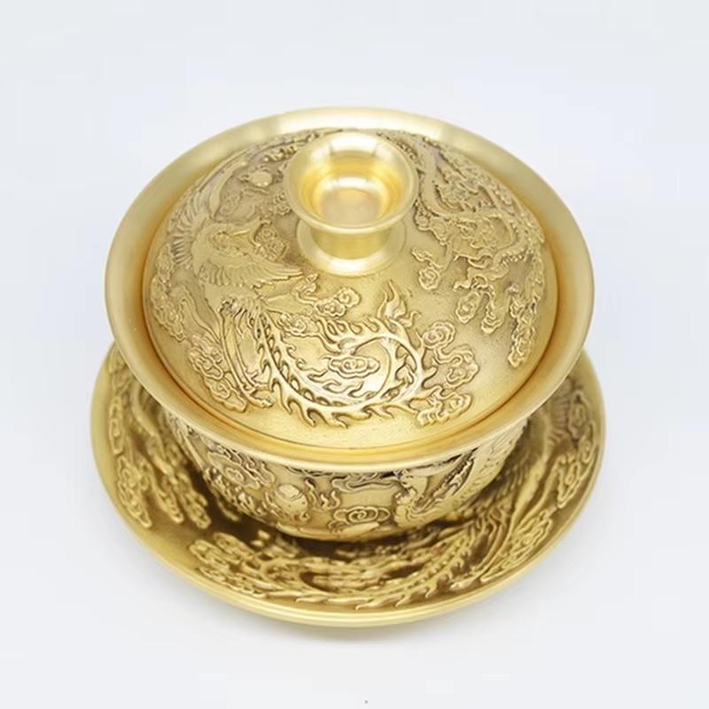 Zestaw filiżanek do kawy z czystej miedzi ze spodkami 100 ml Luksusowy kubek na mleko Filiżanka do herbaty Naczynia do napojów kawiarnianych Grawerowane dla par Ręcznie robione Smoki Feniksy Prezenty