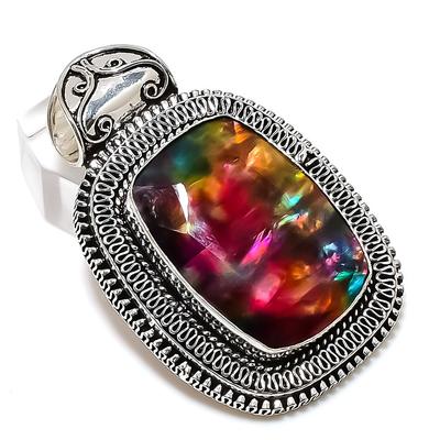 Natural Ammolite Gemstone Handmade 925 Sterling Silver Gift Pendant 2.17" M0H57