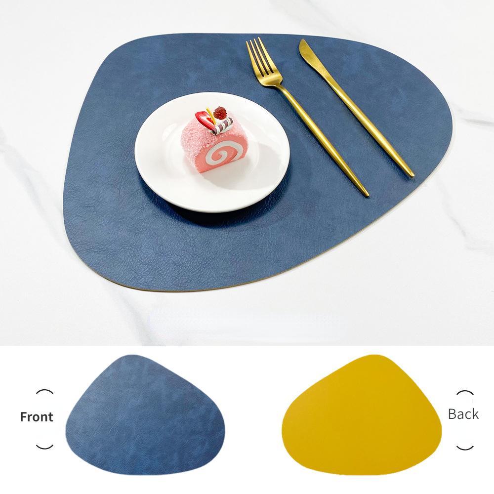 Double Sided Anti Slip Insulation Pad Table Mat, Nordic Style Imitation Cowhide Pattern Water Droplet Shaped Leather Placemat