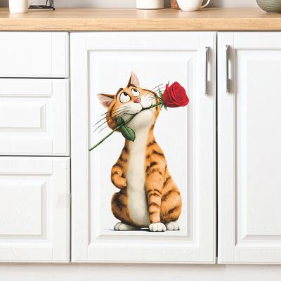 Kreative Blumengebende Orange Katze Wohnzimmer Eingang Zuhause Wanddekorationsaufkleber