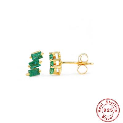 Best-Selling S925 Sterling Silver Inlaid With Three Asymmetrical Rectangular Zircon Fashion Stud Earrings.