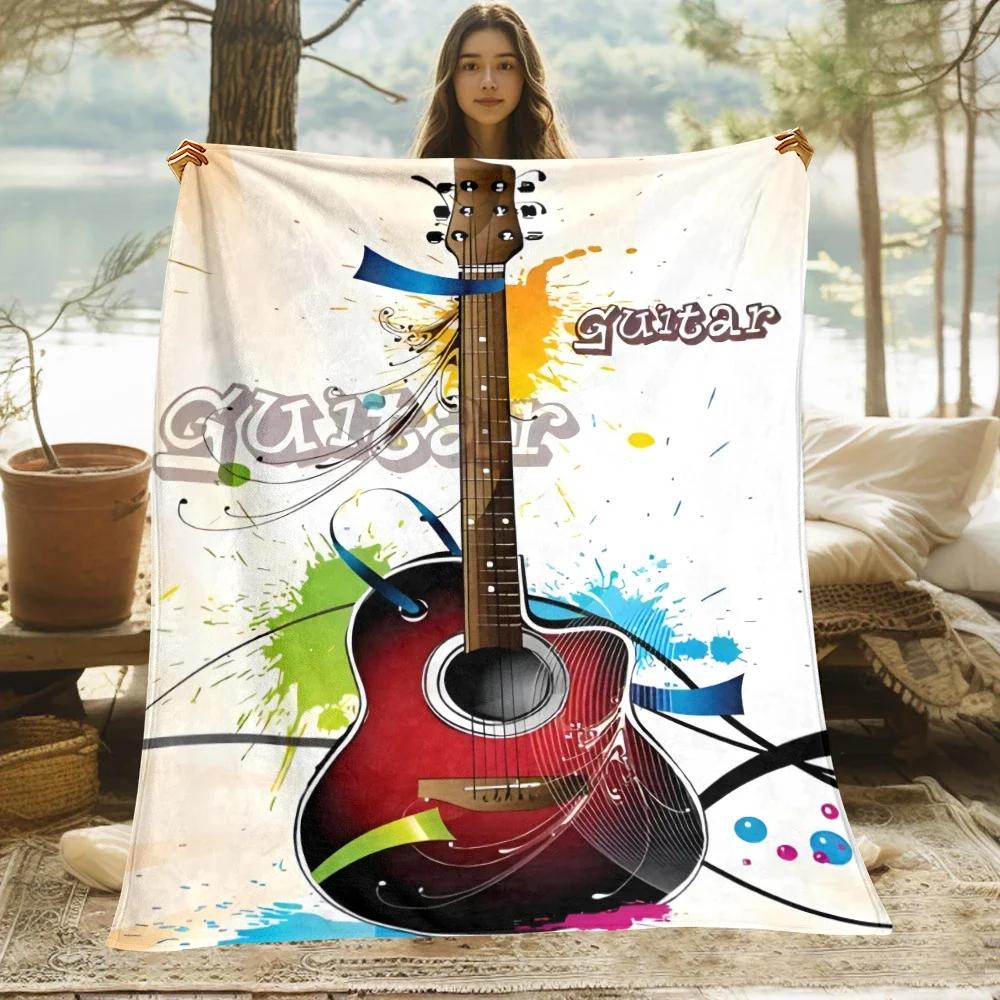 1 PC guitar blanket - Lightweight Flannel Throw for sofas, travel, camping, living rooms, office, chair and beds.
