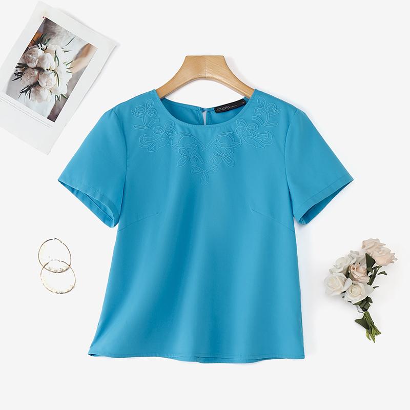 

ZANZEA Женская повседневная летняя блузка с круглым вырезом и коротким рукавом с принтом 5XL синий