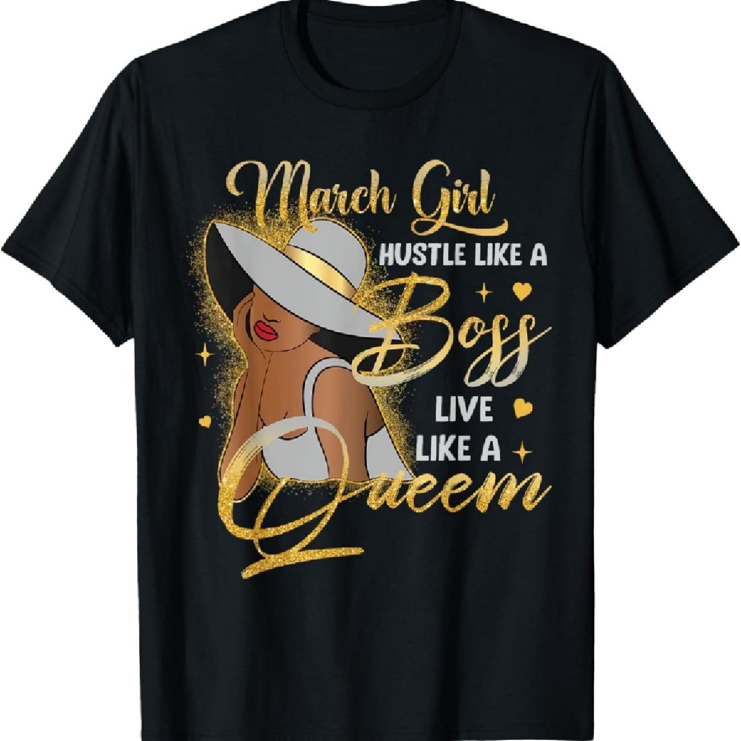 

March Girl Boss Live Like a Queen Lips Slay Black Afro Women T-Shirt XXXXXL чорний