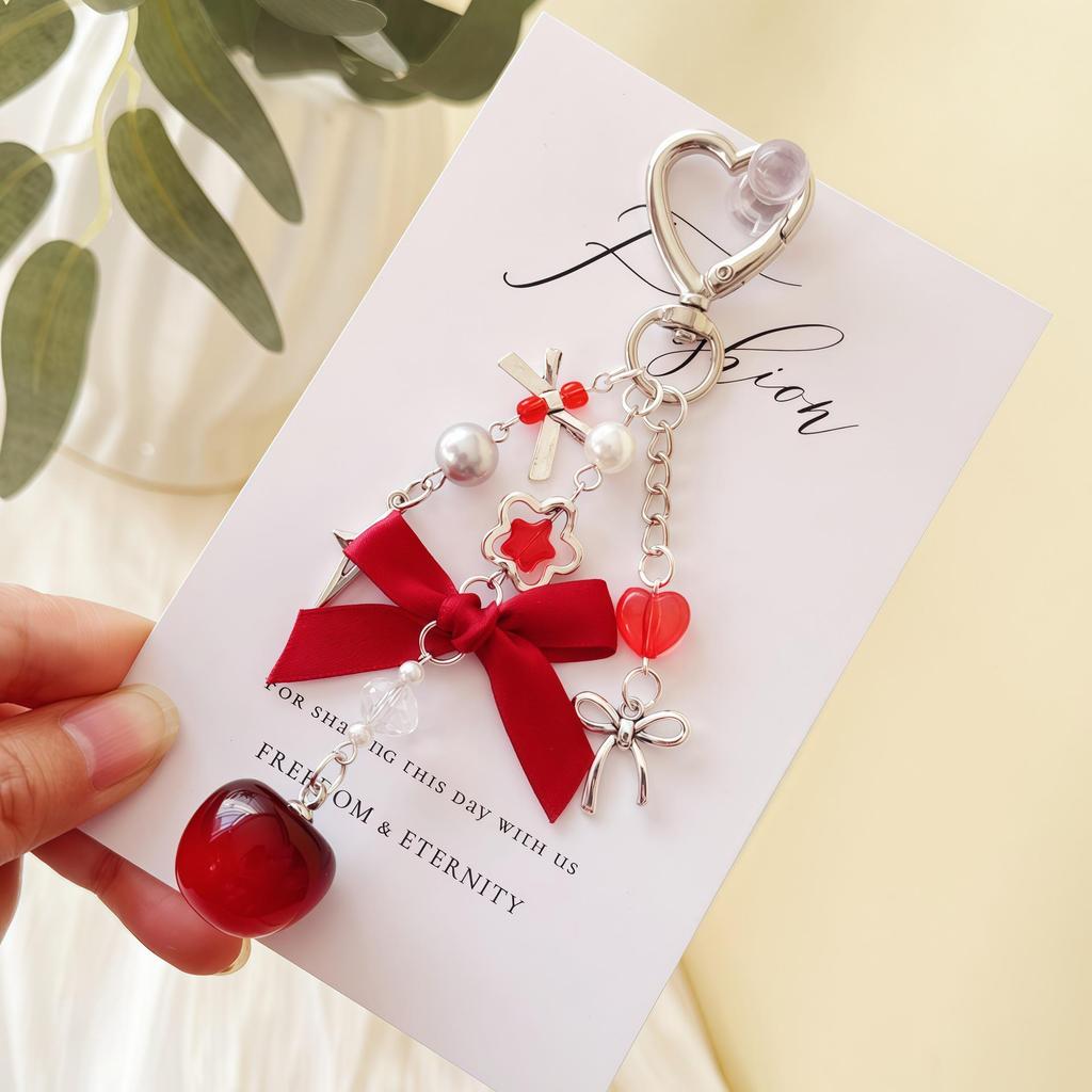 Cute Cherry & Strawberry 3D Alloy Keychain Pendant for Backpacks