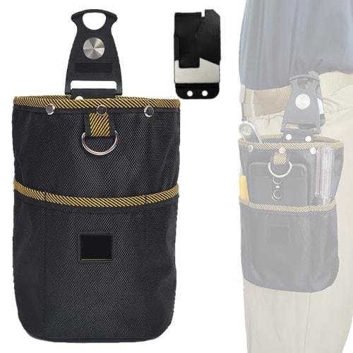 Two-Tier Nail Pouch with Spring Closure and Detachable Tool Holder, Belt-Attachable, Waterproof and Durable High-Density Nylon Material for Electricia