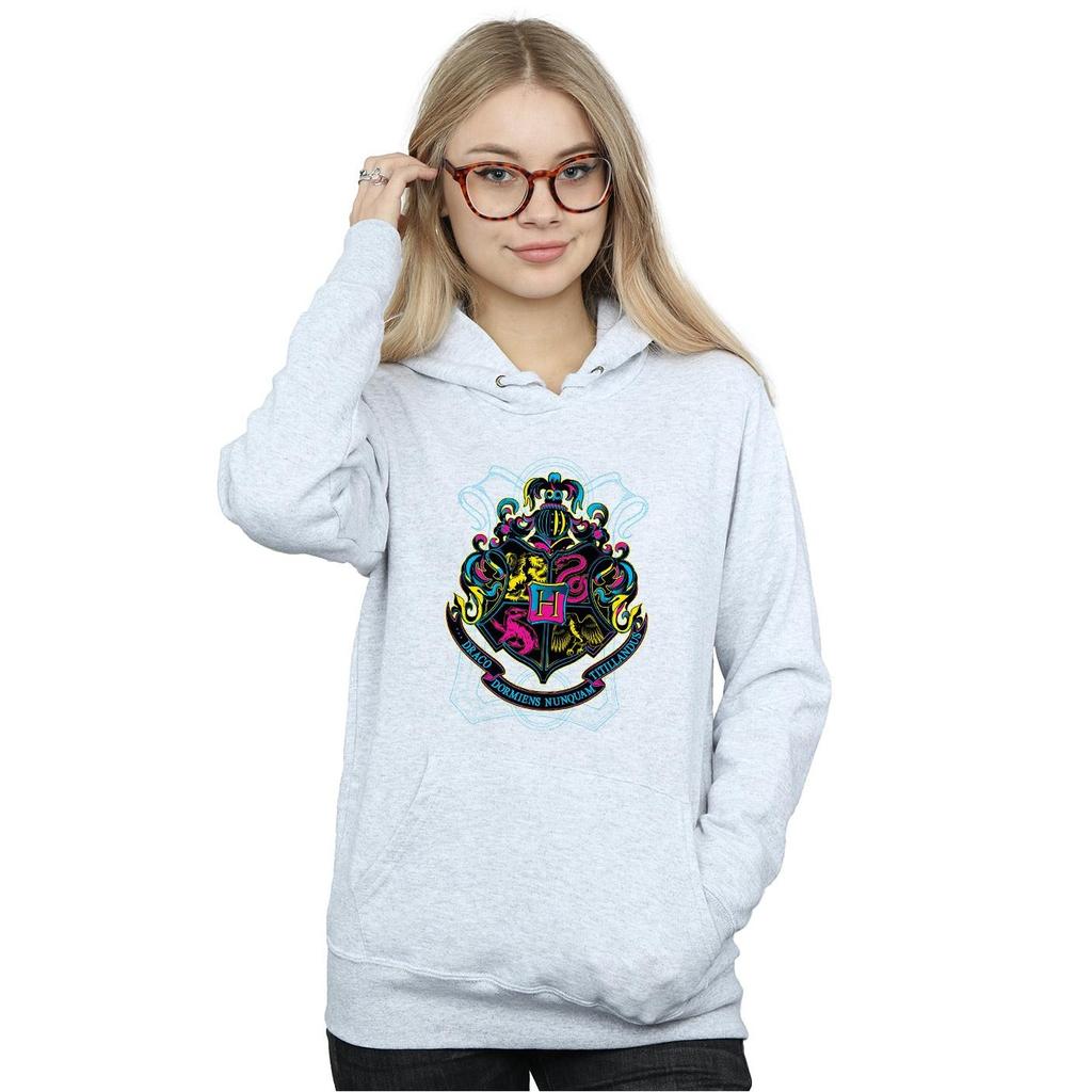 HARRY POTTER Womens/Ladies Neon Hogwarts Crest Hoodie