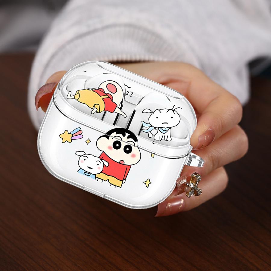 Case For Samsung Galaxy Buds 3 FE 3Pro 4Pro 4 Pro 2 2Pro Live Clear Earphone Cases Cover With Hook Cute Crayons Shinchan
