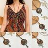 Round Sweater Chain Wooden Necklace Female Jewelry Vintage Leather Lanyard