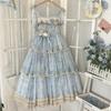 Sweet Lolita Lace Spaghetti Strap Dress Women Elegant Ruffle Trim Princess Long Dress Vintage Floral Tiered Ball Gown Outfit
