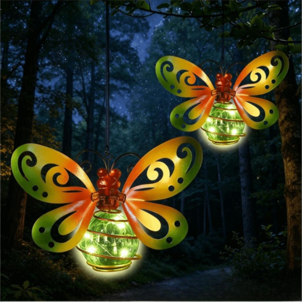 Auto On/Off Solar Butterfly Lantern 7-8H Lighting 8H Lighting Hanging Lantern Butterfly Design Waterproof Metal Lamp Patio