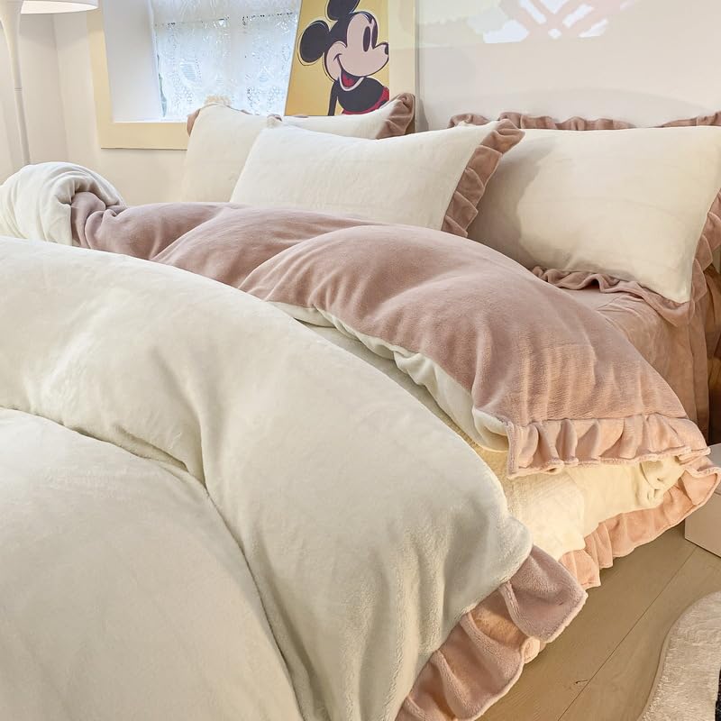 Microfiber Flannel Duvet Cover Ruffled Blanket Suitable for Western and Japanese Style Includes Duvet Fitted and Sheet Scandinavian Style