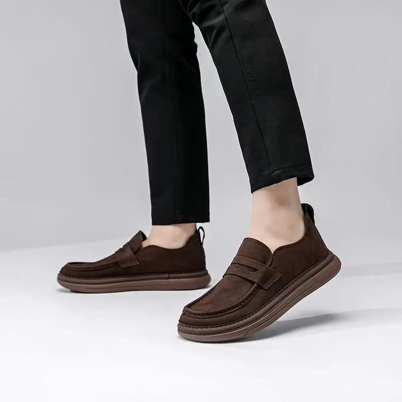 Fashion Retro Cow Leather Loafers for Men Fashion Soft-soled Spring Autumn Casual Men's Luxury Shoes Designer Light Board Shoes Male