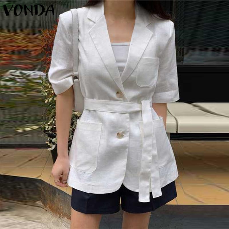 

VONDA Летний весенний женский однотонный костюм на шнуровке, пиджак, пальто