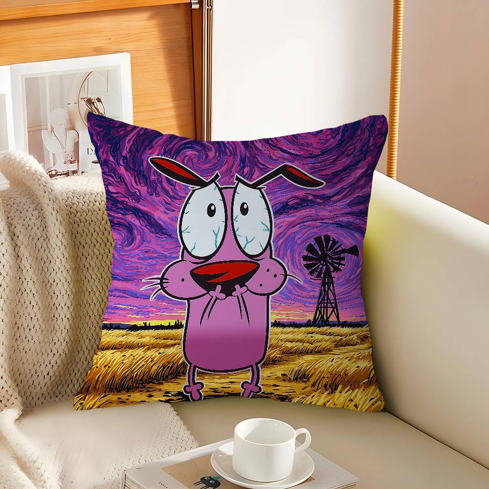 Cute Courage The C-Cowardly Dog Pillow Covers Cartoon Sofa Decorative Home Double-sided Printing Short Plush Cute Cushion Cover