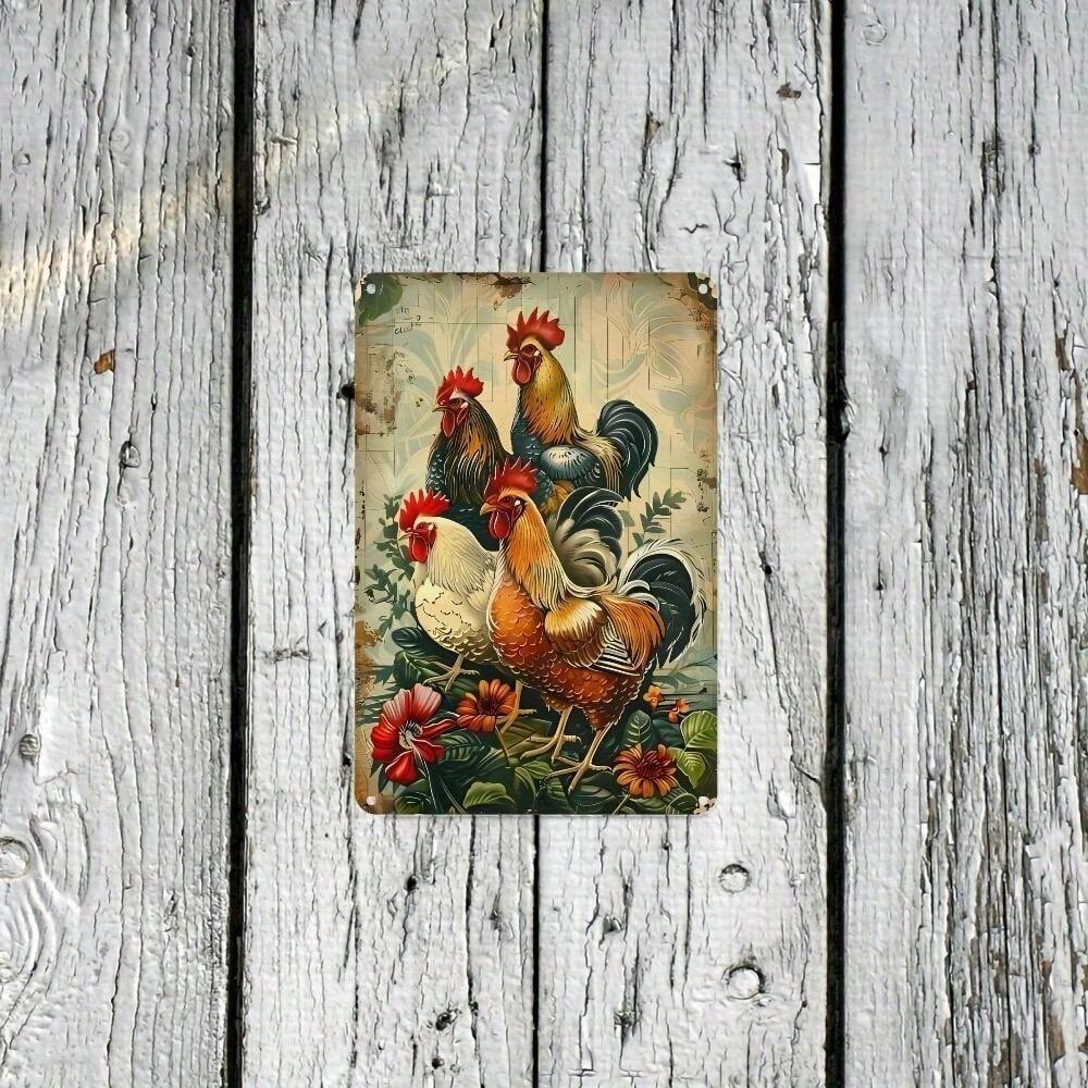 Vintage Metal Rooster Tin Sign Farmhouse Kitchen Wall Decor 3D Hanging Art