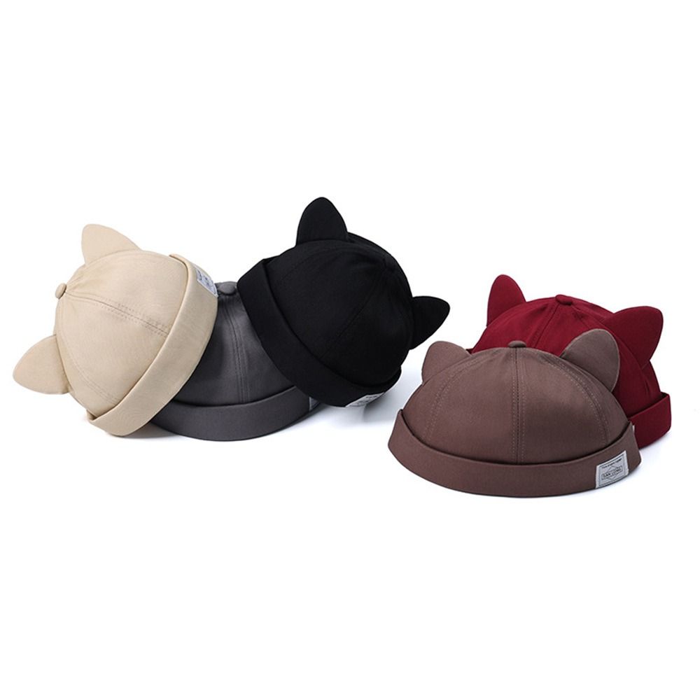 Fashion Cotton Cat Ears Landlord Hat Adjustable Solid Color Melon Skin Hat Hip Hop Brimless Docker Cap Outdoor