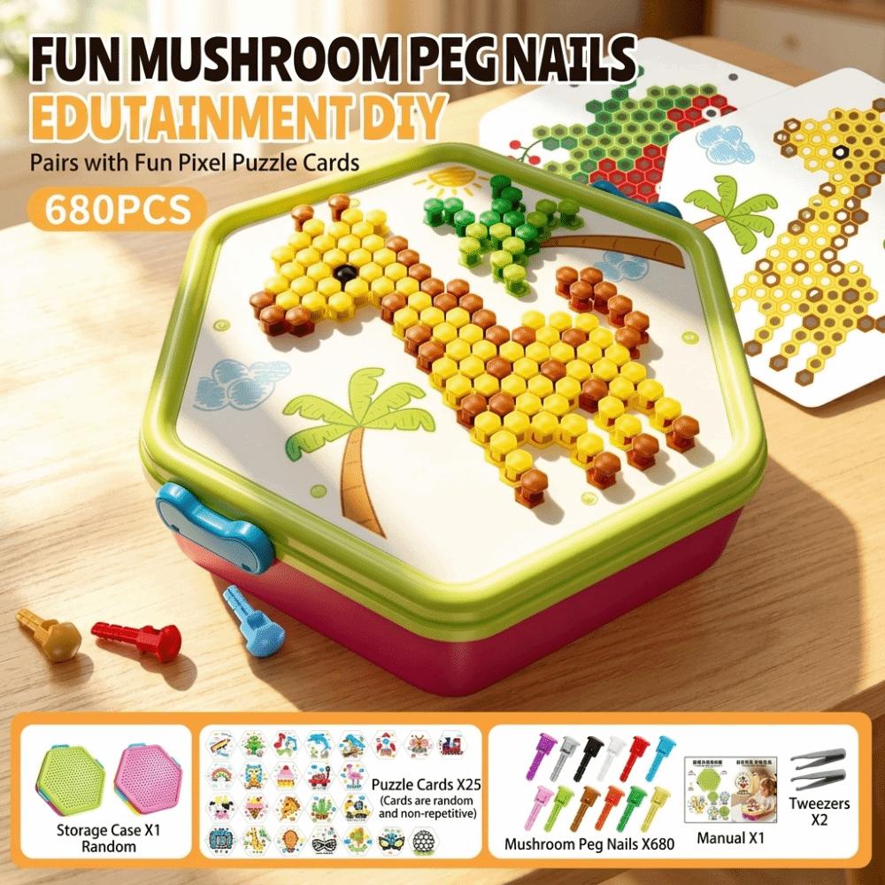 Colorful Patterns DIY Peg Art Building Toy Mushroom Nail Pegboard  Early Educational Activities