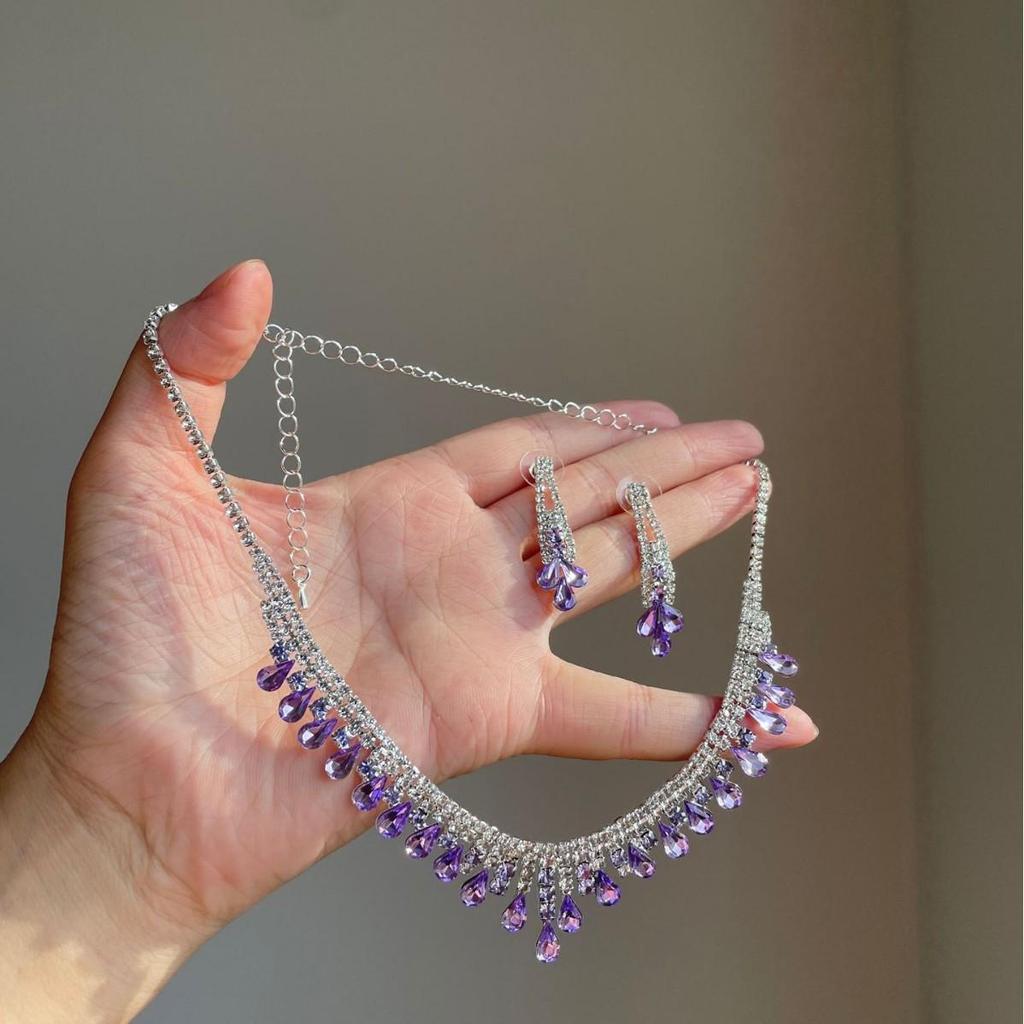 Strass Tropfen Quasten Ohrringe & Halskette Set - Luxuriöse High-End Schlüsselbeinkette für Frauen