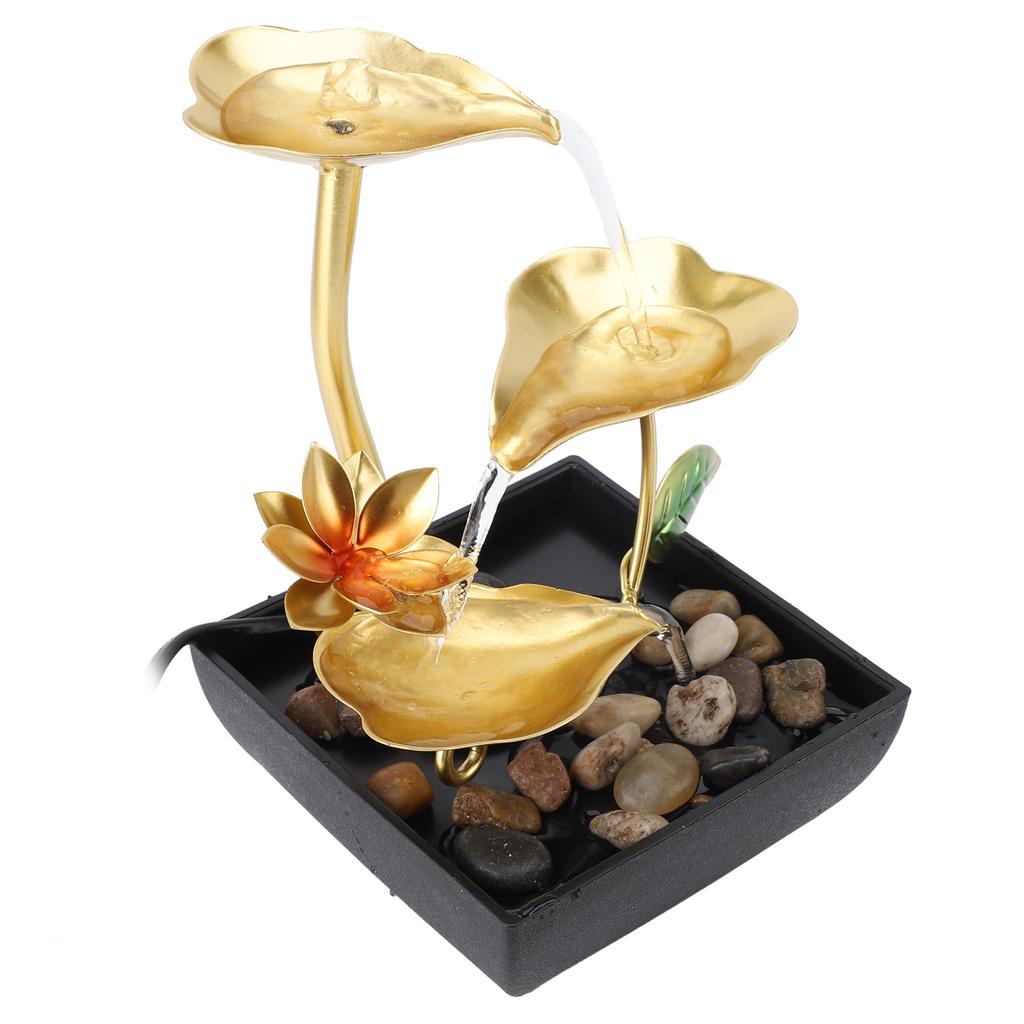 Tabletop Waterfall Fountain 3 Tier Lotus Leaf LED Light Circulating Flowing Water Adjustable Indoor Desk Water Fountain