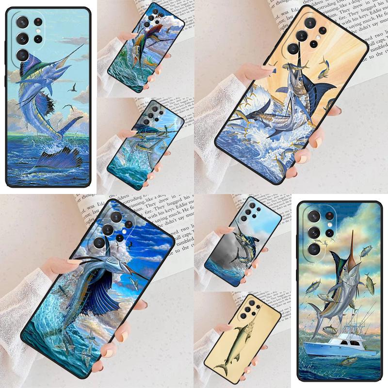 Blue Marlin Painting Cell Phone Case for Samsung Galaxy S26 Ultra S25 S24 S23 S22 S21 S20 Note10 Cover