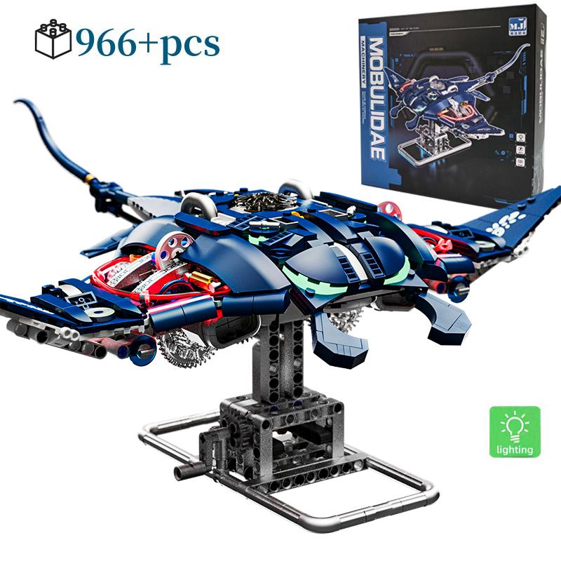 STEM Mechanische Meeresbewohner Bausteine Beweglicher Wal Oktopus Mantarochen Piranha MOC Kreative Desktop-Dekoration Geschenk