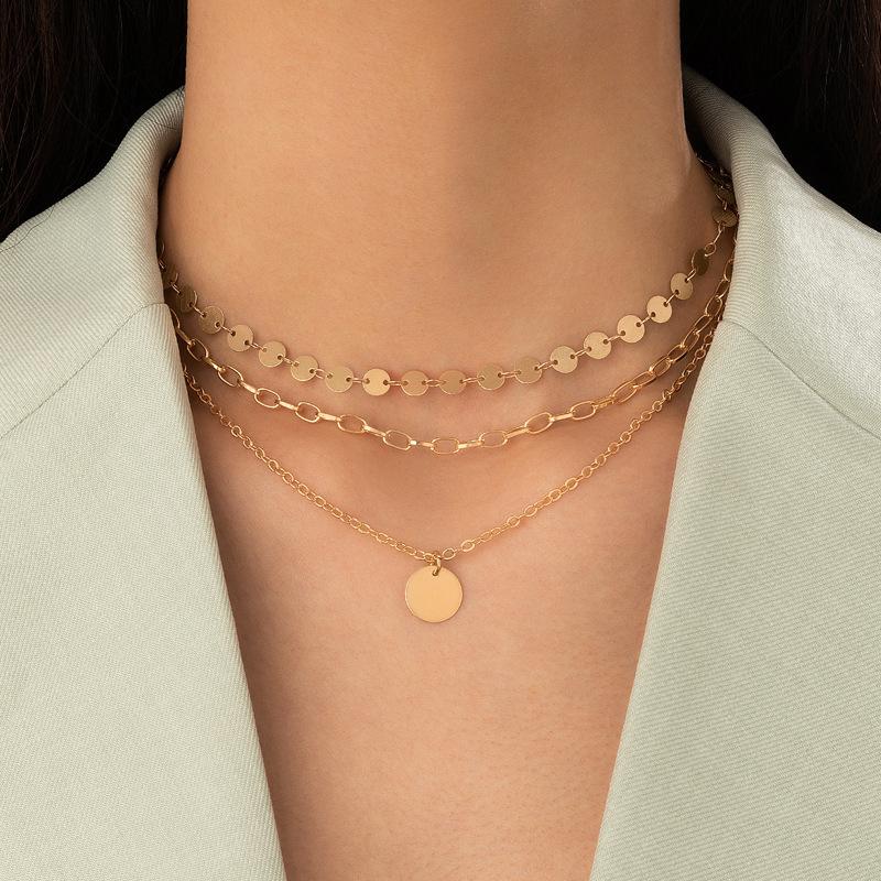 Accessories Simple ins wind Y-shaped necklace, disc gold coin pendant choker sweater chain necklace accessories women