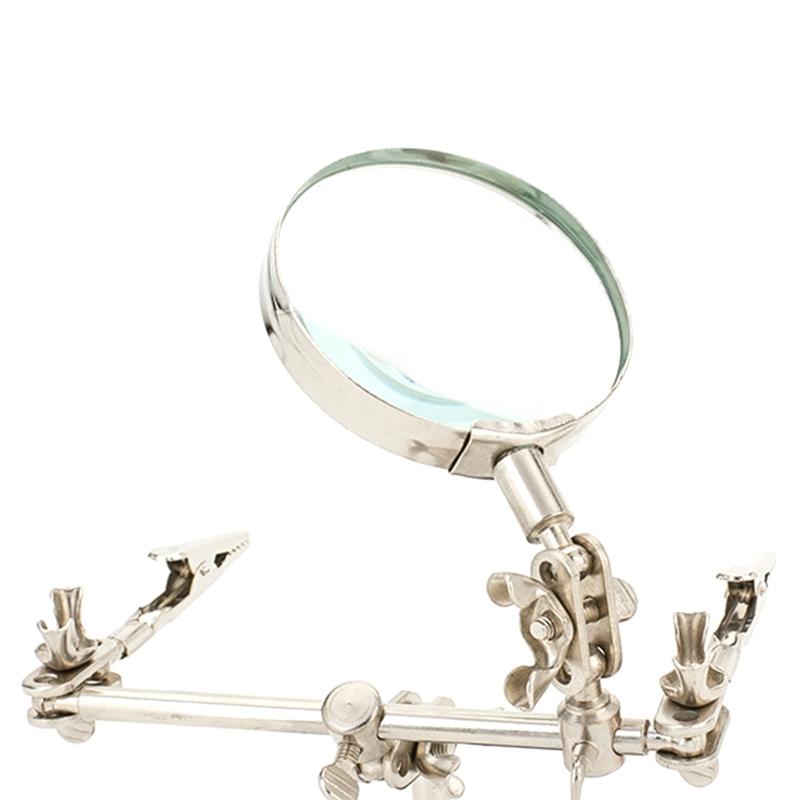 Adjustable Helping Hand Magnifier Magnifying Glass Jewelry Clamp Holder Stand 360 Degree Rotatable Lens with 2 Alligator